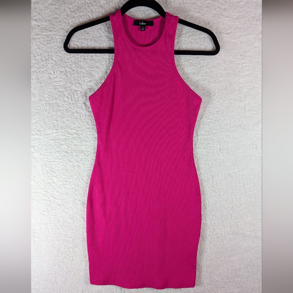 454-Lulu's Hot Pink Ribbed Bodycon Dress